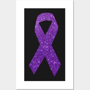 Purple Faux Glitter Awareness Ribbon Posters and Art